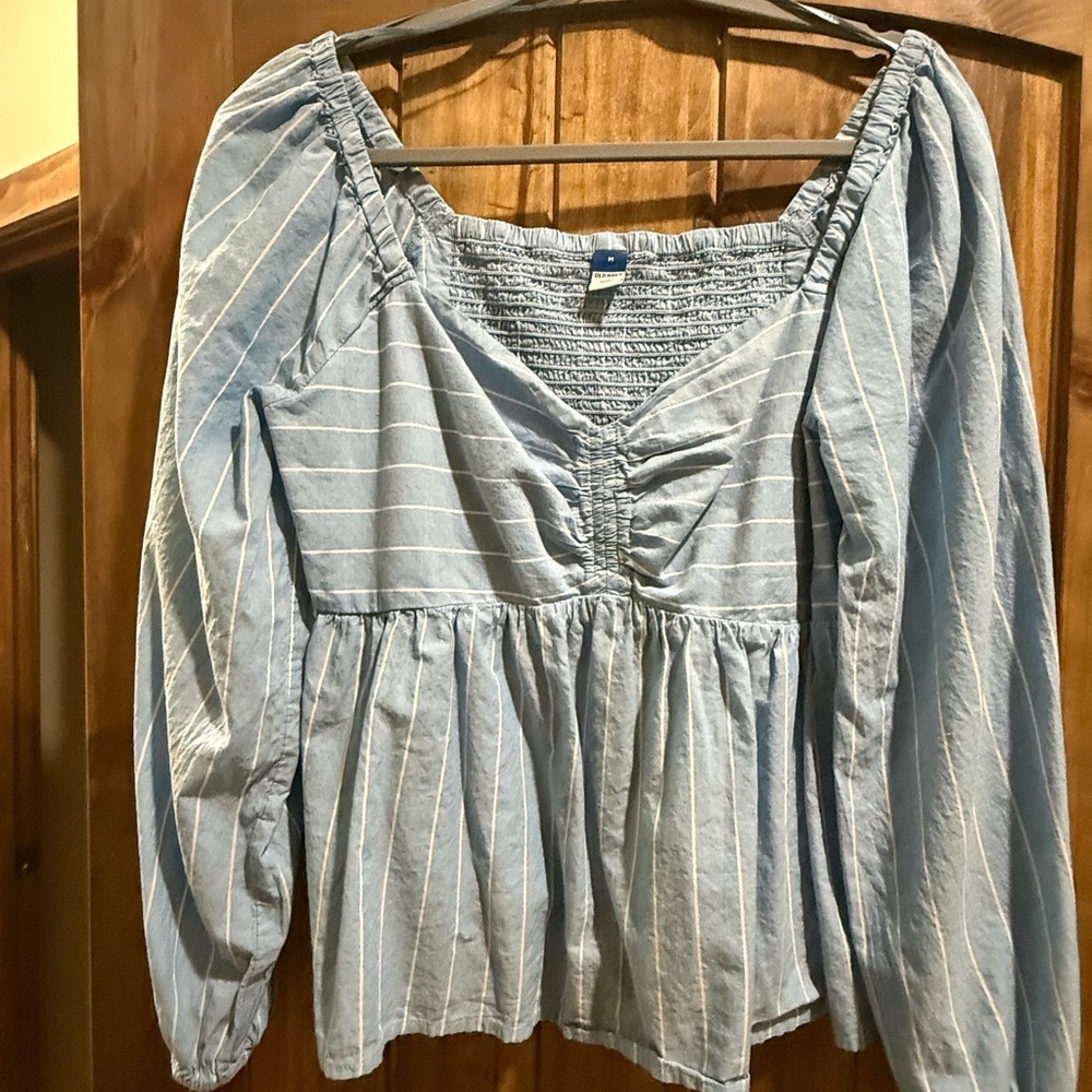 Old Navy Light Blue Striped Blouse